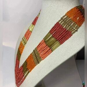 Joe Fresh - Orange & Gold tone statement necklace